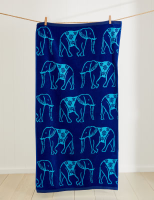 Serviette de plage 100&nbsp;% coton à motif éléphant - BE