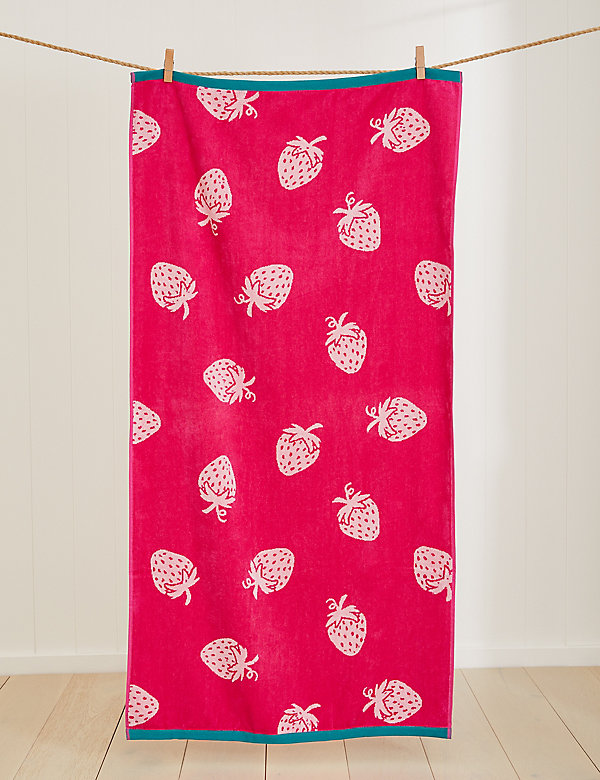 Πετσέτα θαλάσσης με print με φράουλες από 100% βαμβάκι - GR