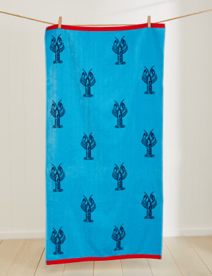 

M&S Collection Strandtuch aus reiner Baumwolle mit Hummermuster - Blau Melange, Blau Melange