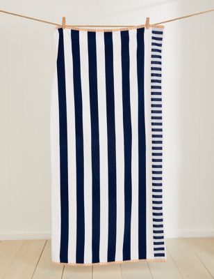 Pure Cotton Striped Beach Towel - Blue Mix, Blue Mix