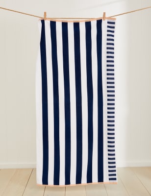 Pure Cotton Striped Beach Towel - Blue Mix, Blue Mix