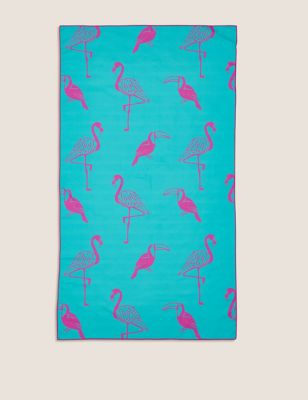 Microfibre Flamingo Beach Towel - Teal Mix, Teal Mix