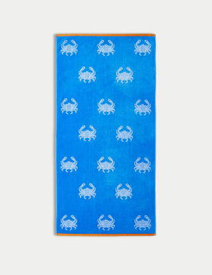 M&S Pure Cotton Crab Beach Towel - Blue, Blue