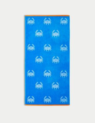 M&S Pure Cotton Crab Beach Towel - Blue, Blue