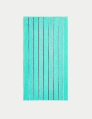 M&S Pure Cotton Striped Beach Towel - Teal, Teal,Pink