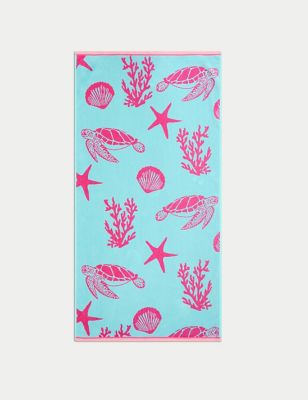 M&S Pure Cotton Turtles Beach Towel - Teal Mix, Teal Mix