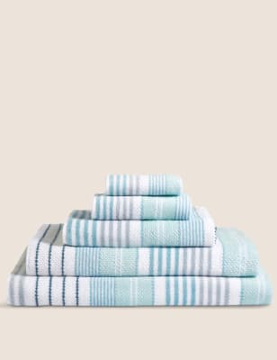 grey and white striped towels