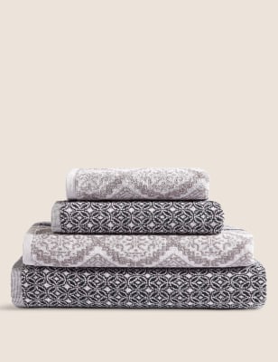 

M&S Collection Pure Cotton Tile Print Towel - Grey Mix, Grey Mix