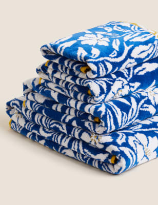 

M&S Collection Pure Cotton Velour Floral Towel - Navy Mix, Navy Mix