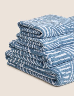 

M&S Collection Pure Cotton Abstract Lines Towel - Chambray Mix, Chambray Mix