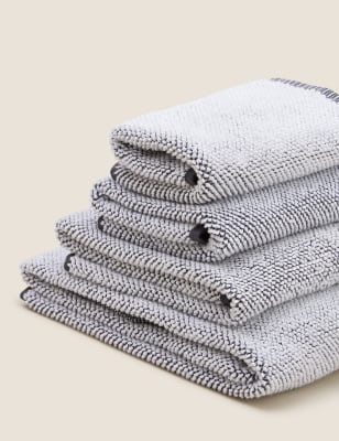 M&S Pure Cotton Cosy Weave Towel - HAND - Grey Mix, Grey Mix,Plum,Navy,Natural,Powder Blue,Sage Gree