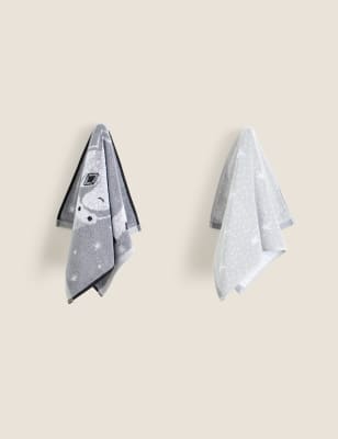 

M&S Collection 2er-Set Handtücher aus reiner Baumwolle mit Pinguinmuster - Grau Melange, Grau Melange