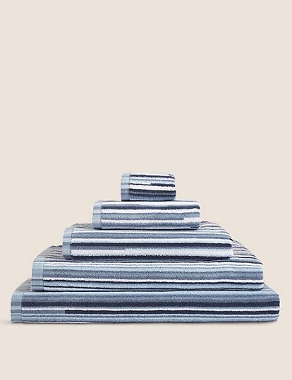 M&S Collection Pure Cotton Striped Towel - Hand - Chambray Mix, Chambray Mix