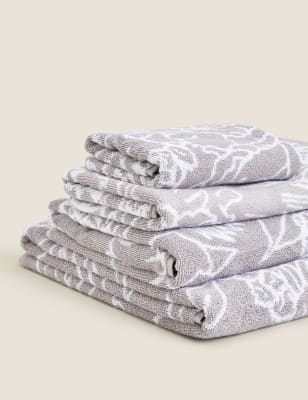 

Pure Cotton Floral Towel - Silver Grey, Silver Grey