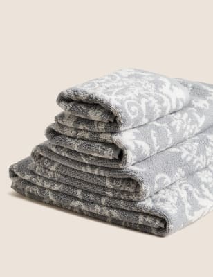 

M&S Collection Pure Cotton Damask Jacquard Towel - Grey Mix, Grey Mix