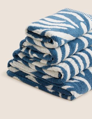 M&S Pure Cotton Wave Towel - HAND - Blue Mix, Blue Mix