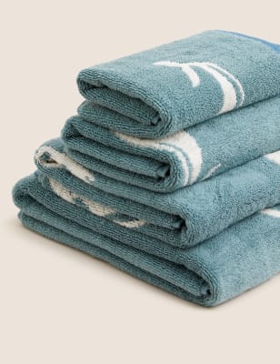 M&S Pure Cotton Whale Towel - HAND - Blue Mix, Blue Mix