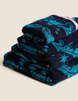 M&S Pure Cotton Tiger Towel - BATH - Teal Mix, Teal Mix