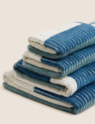 

M&S Collection Pure Cotton Ribbed Geometric Towel - Blue Mix, Blue Mix