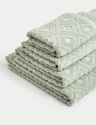 M&S Pure Cotton Geometric Towel - HAND - Sage, Sage,Ochre,Charcoal