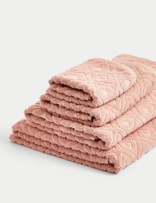 M&S Pure Cotton Geometric Towel - BATH - Clay, Clay,Ochre,Charcoal,Natural