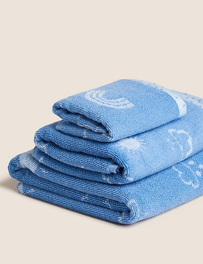 M&S Collection Pure Cotton Sun & Cloud Towel - Bath - Cornflower, Cornflower