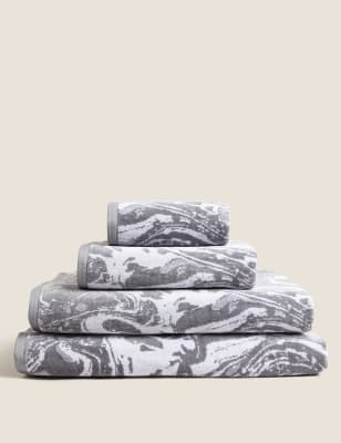 

M&S Collection Toalla 100% algodón con diseño de mármol - Grey Mix, Grey Mix