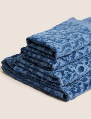 M&S X Fired Earth Seville Fontelina Pure Cotton Jacquard Towel - GUEST - Blue Mix, Blue Mix