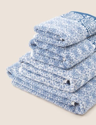 

M&S X Fired Earth Seville Sidonia Pure Cotton Towel - Blue Mix, Blue Mix