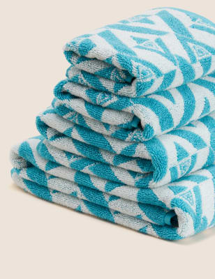 

M&S Collection Pure Cotton Geometric Towel - Teal Mix, Teal Mix
