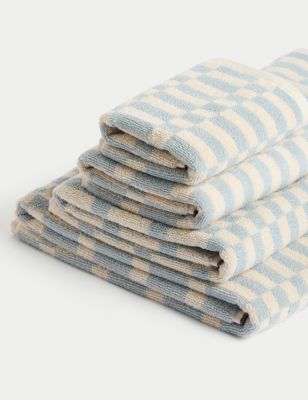 M&S Pure Cotton Geometric Towel - EXL - Powder Blue, Powder Blue,Clay,Dark Ochre