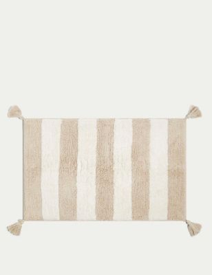 M&S Pure Cotton Striped Bath Mat - Natural, Natural,Powder Blue,Charcoal,Clay,Forest Green,Silver Gr