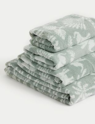 M&S Pure Cotton Elephant Palm Towel - BATH - Sage, Sage,Charcoal