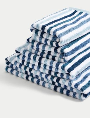 

M&S Collection Pure Cotton Striped Towel - Blue, Blue