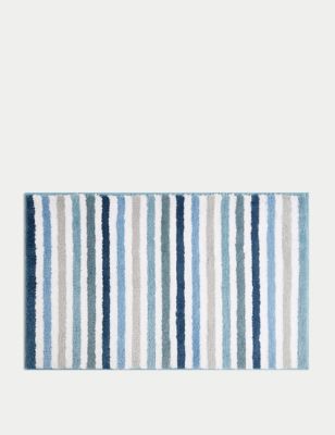 M&S Cotton Blend Striped Quick Dry Bath Mat - Blue, Blue,Natural