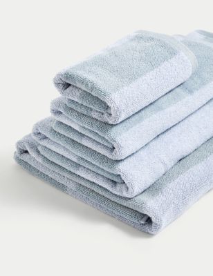 M&S Pure Cotton Striped Towel - HAND - Powder Blue, Powder Blue