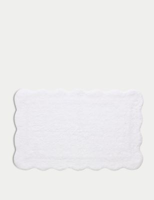 M&S Pure Cotton Scalloped Bath Mat - White, White