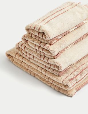 M&S Pure Cotton Striped Fringed Towel - HAND - Clay, Clay