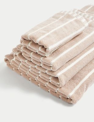 M&S Pure Cotton Striped Towel - BATH - Natural, Natural,Light Grey