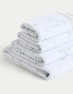 M&S Pure Cotton Blossom Towel - BATH - Green, Green