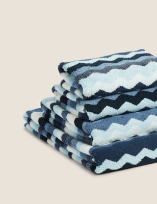 

Pure Cotton Zig Zag Towel - Blue Mix, Blue Mix