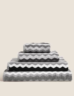 

M&S Collection Toalla 100% algodón con diseño en zigzag - Grey Mix, Grey Mix