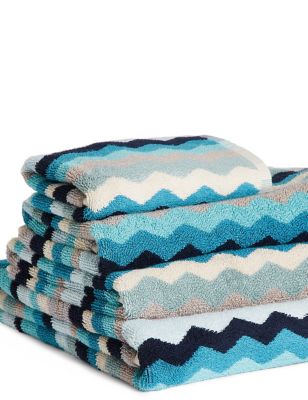 

M&S Collection Pure Cotton Zig Zag Towel - Teal Mix, Teal Mix