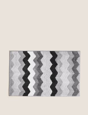 M&S Collection Pure Cotton Zig Zag Bath Mat - Grey Mix, Grey Mix