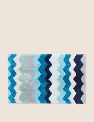 

M&S Collection Pure Cotton Zig Zag Bath Mat - Teal Mix, Teal Mix