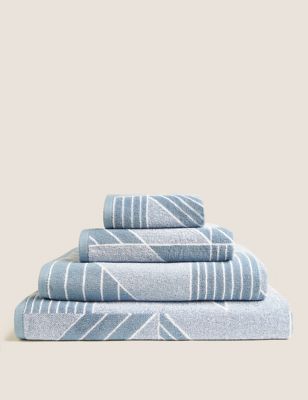 

Pure Cotton Geometric Print Towel - Denim, Denim
