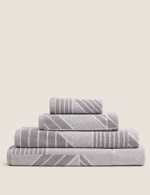 

Pure Cotton Geometric Print Towel - Grey, Grey