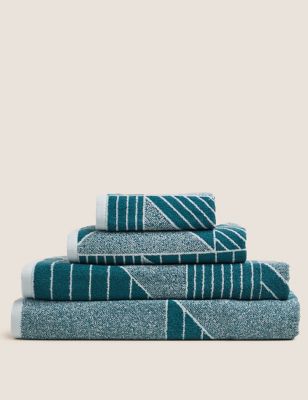 

Pure Cotton Geometric Print Towel - Teal Mix, Teal Mix