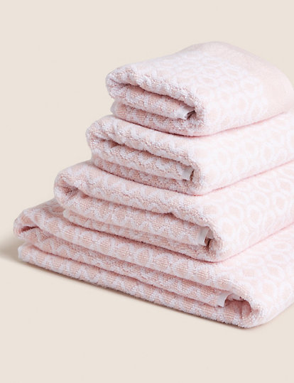 M&S Collection Pure Cotton Repeat Links Towel - Hand - Pink Mix, Pink Mix