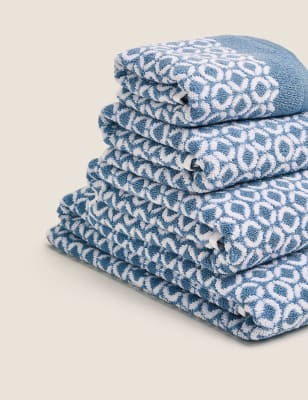 Blue patterned bath online towels